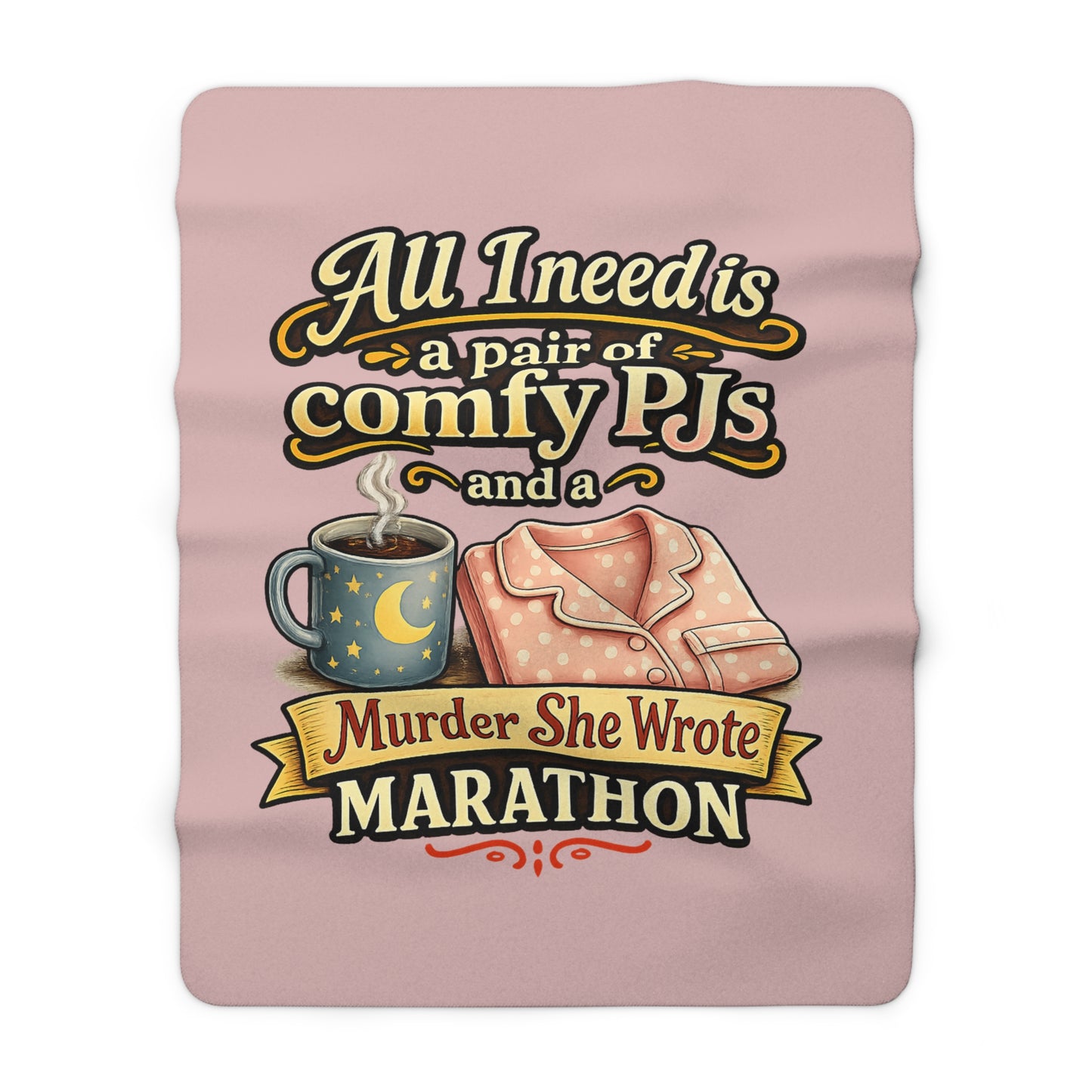 Murder She Wrote Marathon Sherpa Fleece Blanket | Comfy PJs & Coffee Design