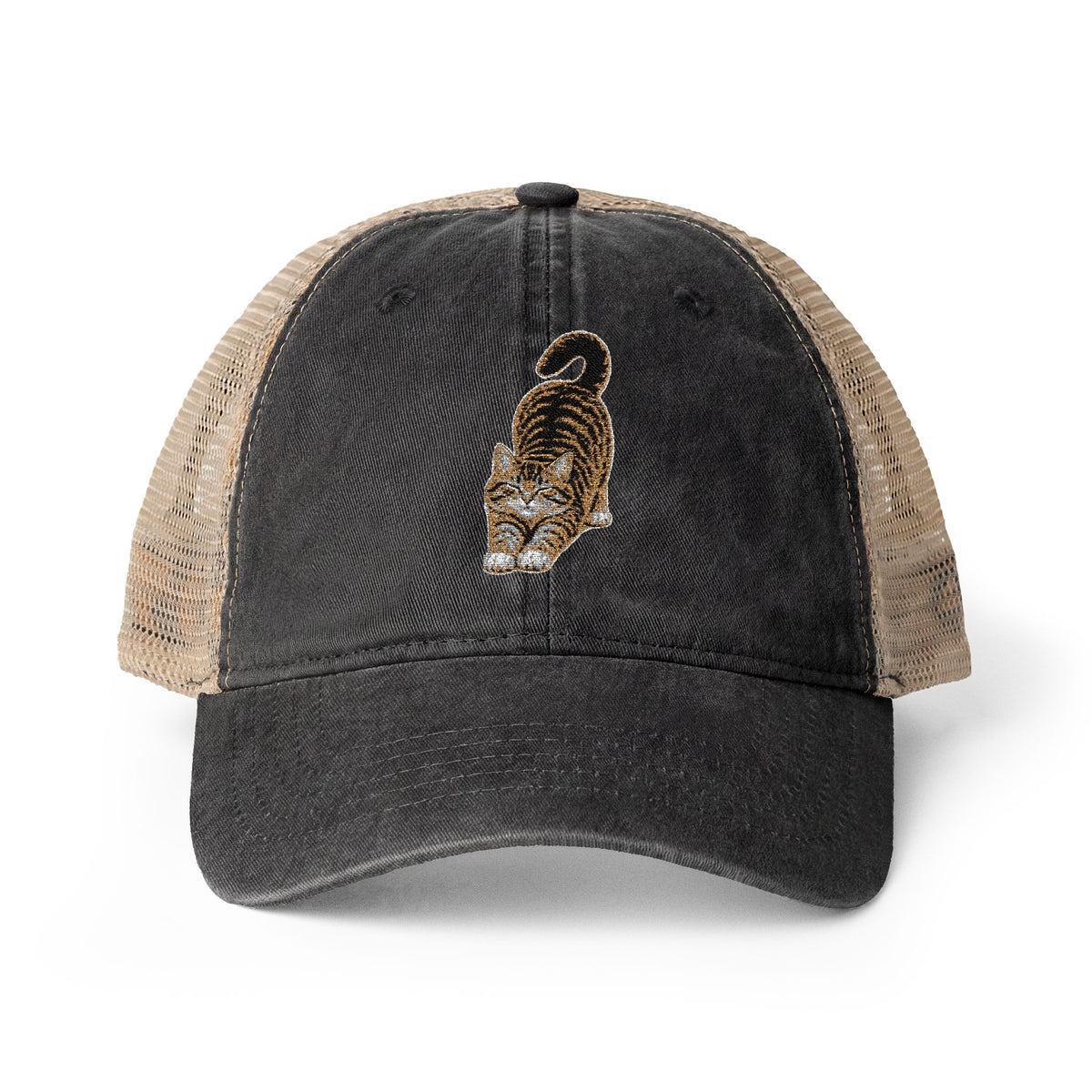 American Shorthair Embroidered Cat Women's Washed Mesh-Back Cap