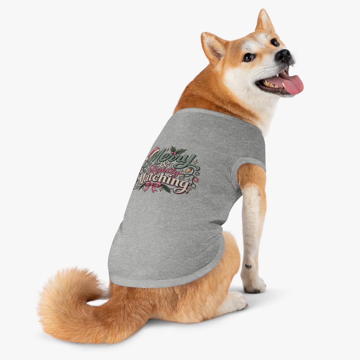 Merry & Slightly Matching Pet Tank Top — Holiday Dog Tee- Part of friends or family matching holiday tee set