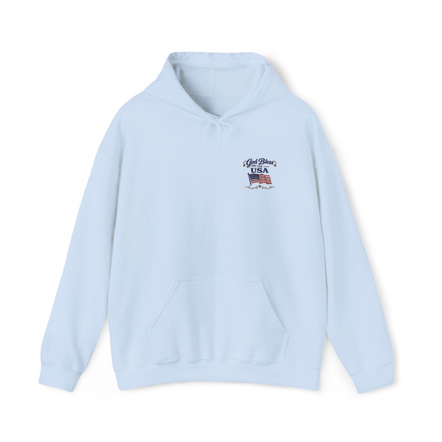 Patriotic Flag Chest Hoodie —God Bless the USA embroidered design
