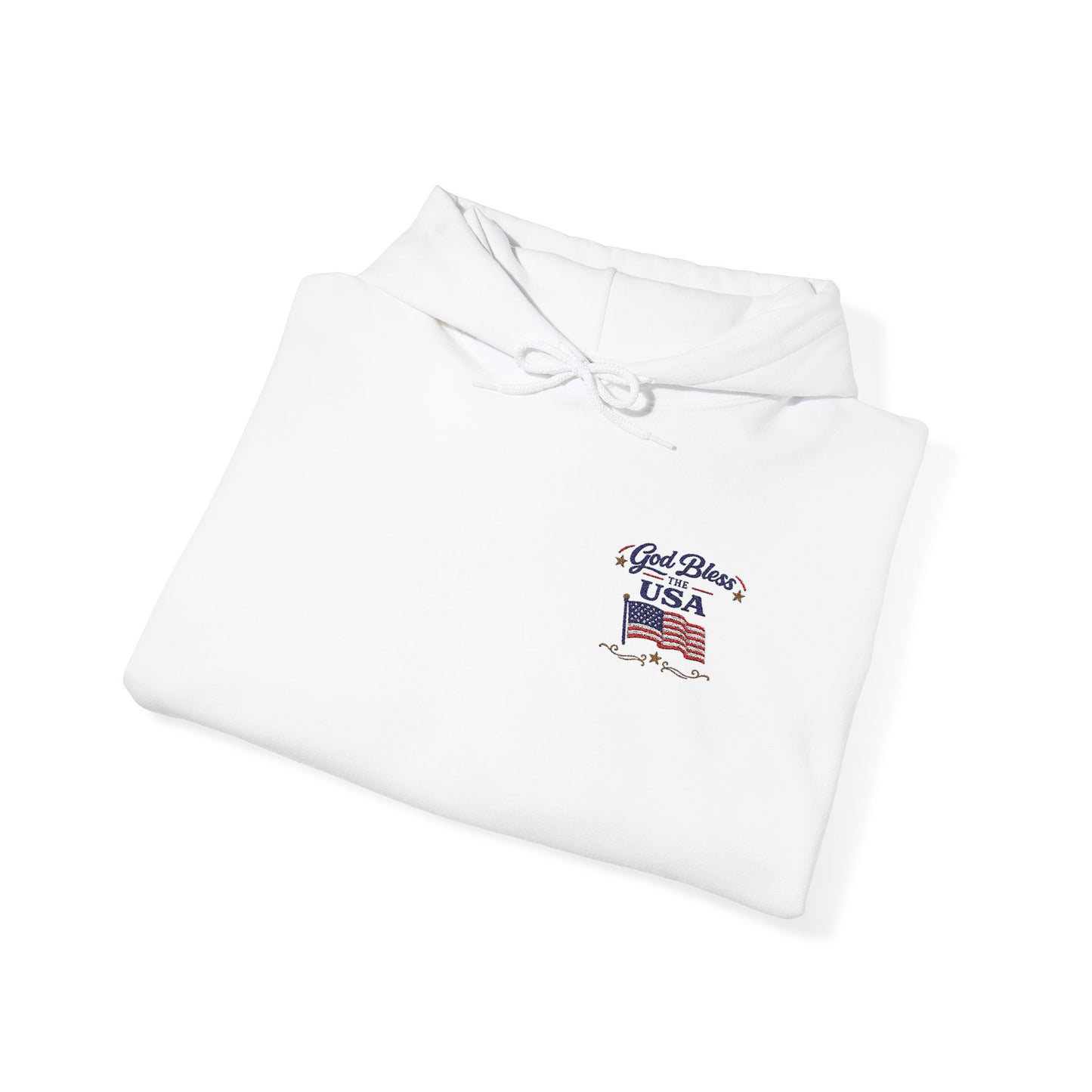 Patriotic Flag Chest Hoodie —God Bless the USA embroidered design