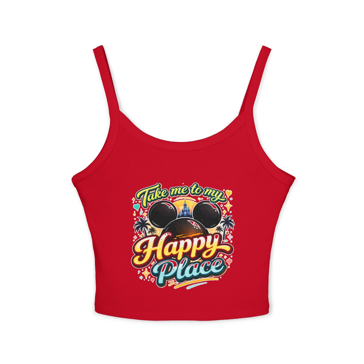 Take Me to My Happy Place tank top | Mickey ears, palm trees, retro script