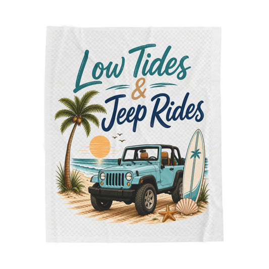 Low Tides & Beach Rides Velveteen Plush Blanket | Beach off-road Surf Design
