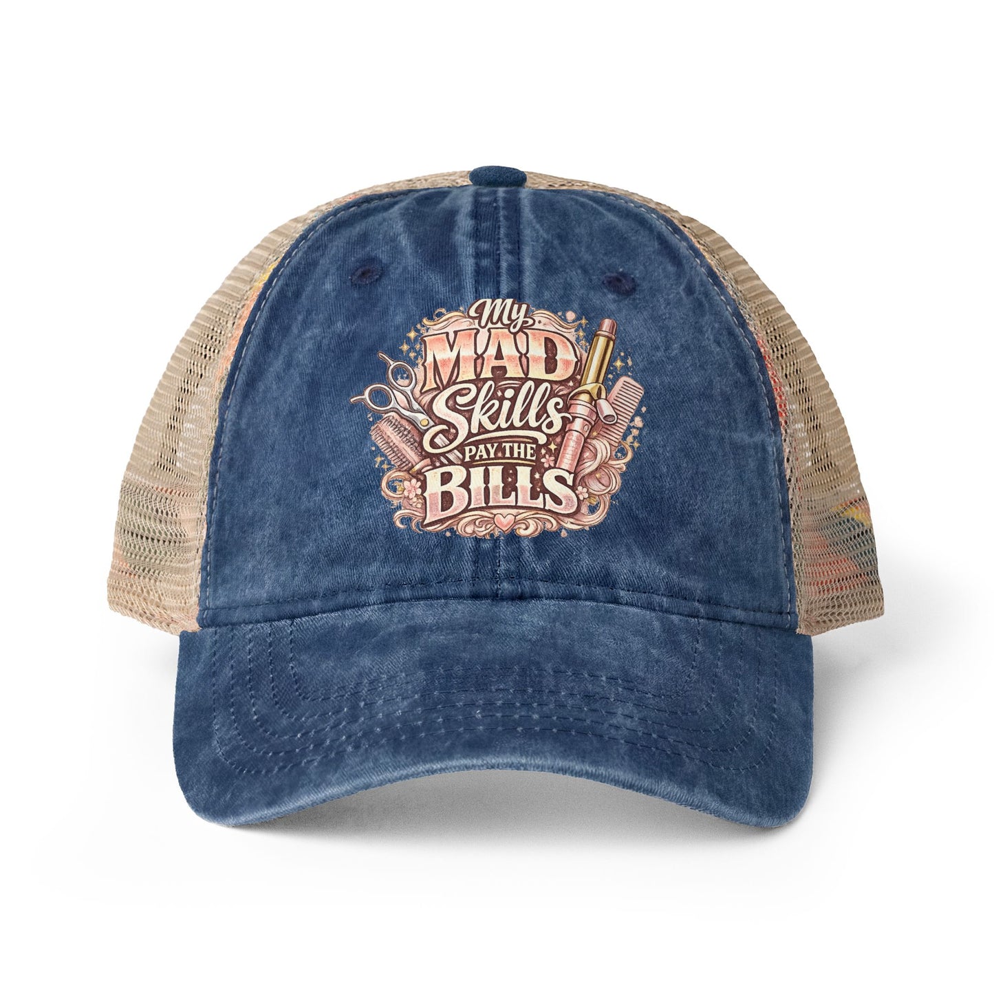 Mesh-Back Cap with surprise print under visor/ My Mad Skills Pay the Bills hairstylist