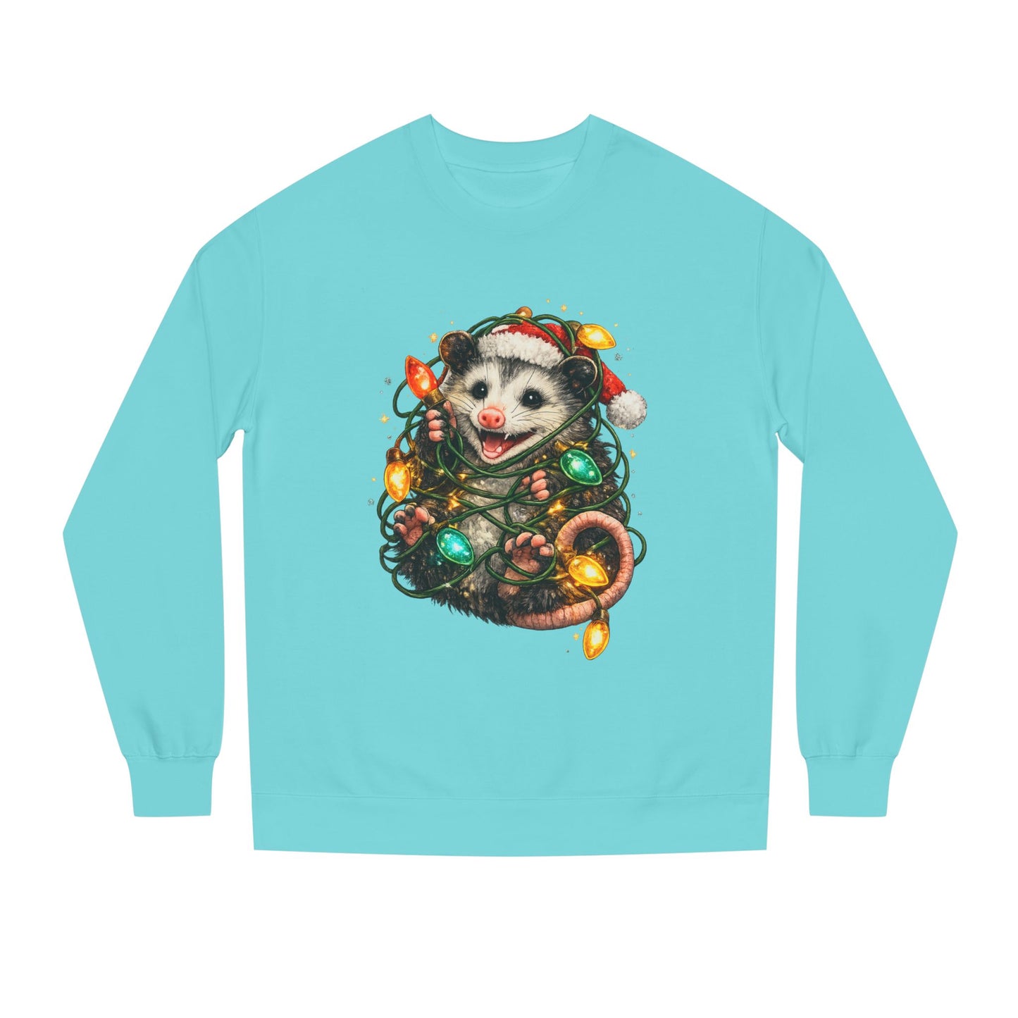 Christmas Opossum Sweatshirt — Cute Opossum Wrapped in Holiday Lights
