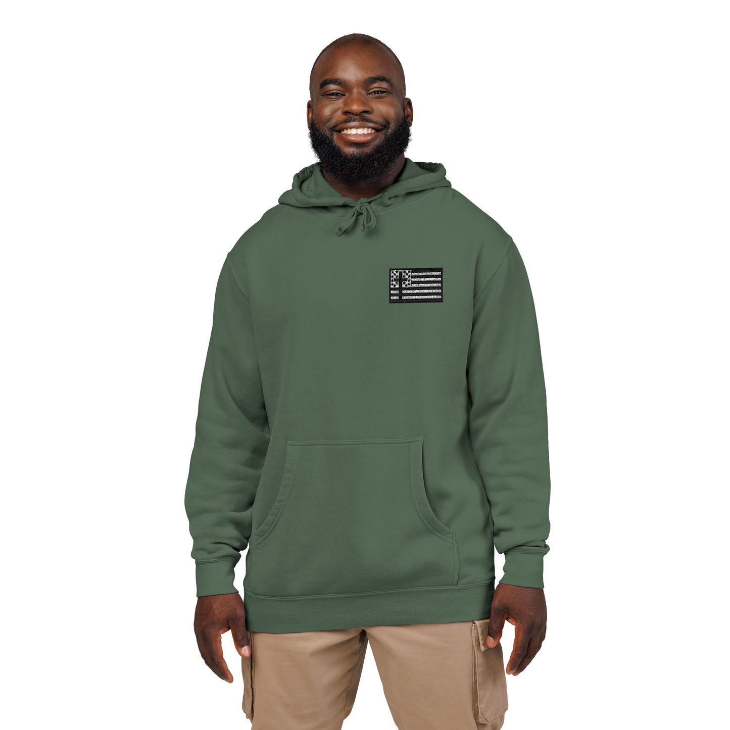 Embroidered Flag Patch Hoodie — Pigment-Dyed Casual Pullover