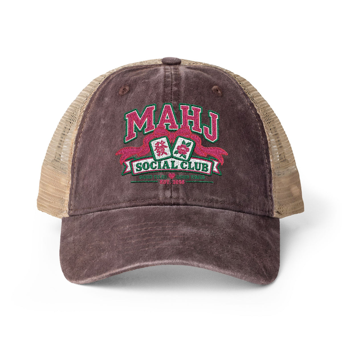Mahj Women's Washed Mesh-Back Cap- Mah Jong hat