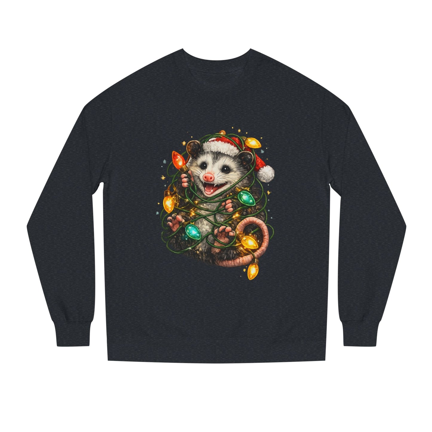 Christmas Opossum Sweatshirt — Cute Opossum Wrapped in Holiday Lights