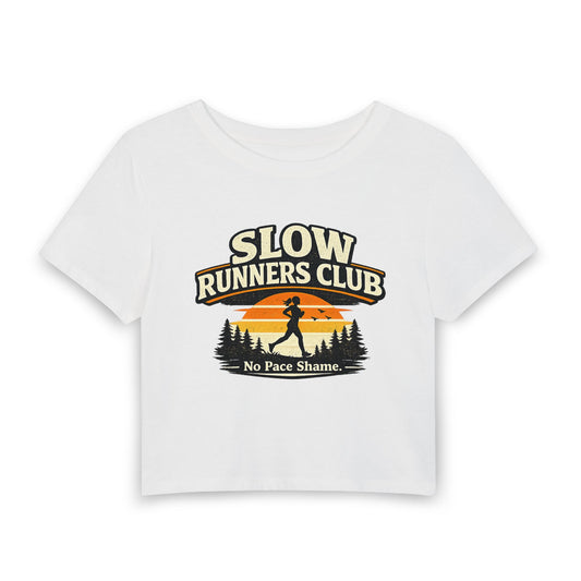 Slow Runners Club tee | Women's Baby Tee, No Pace Shame running design