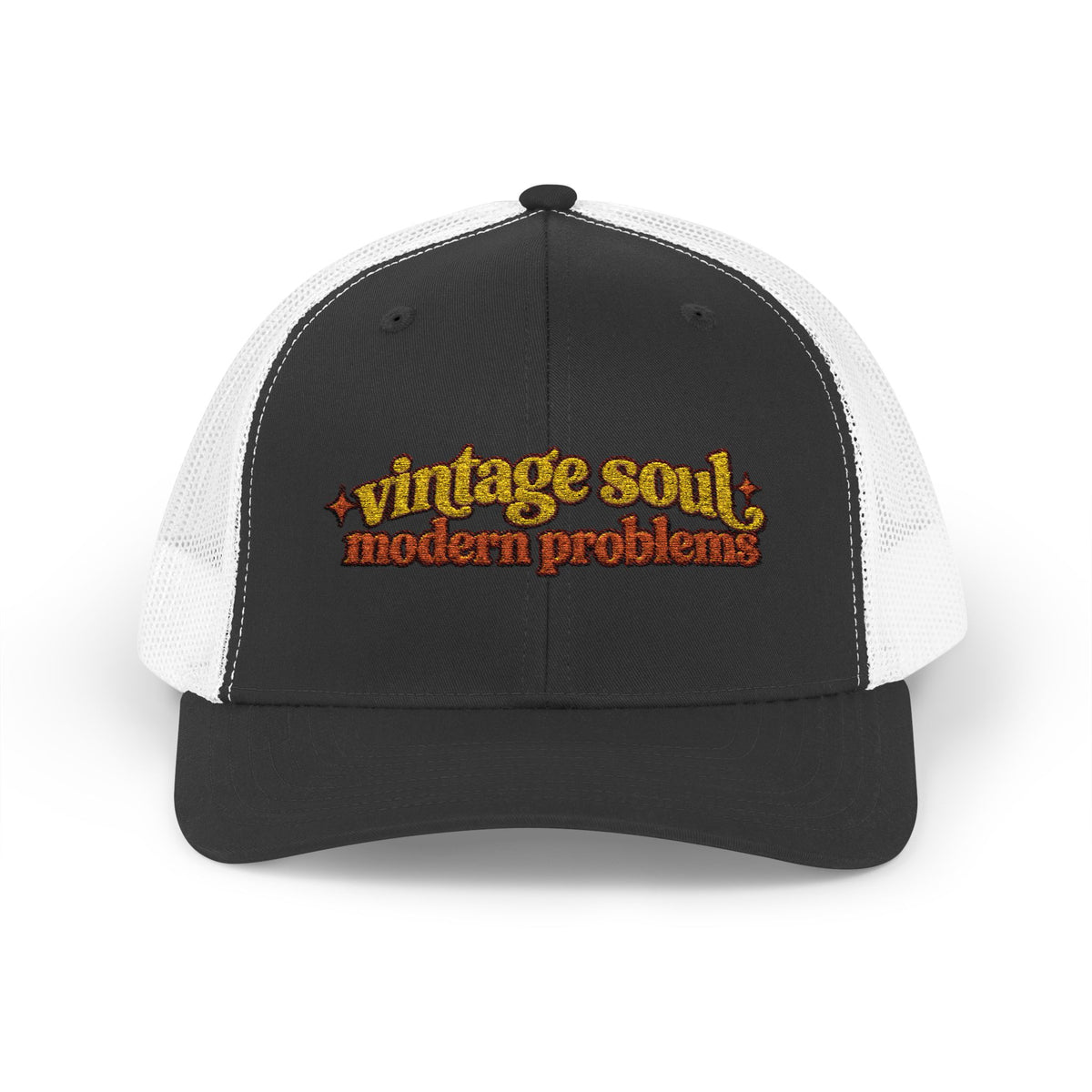 Vintage Soul modern problems Trucker Cap | Retro Script Embroidery