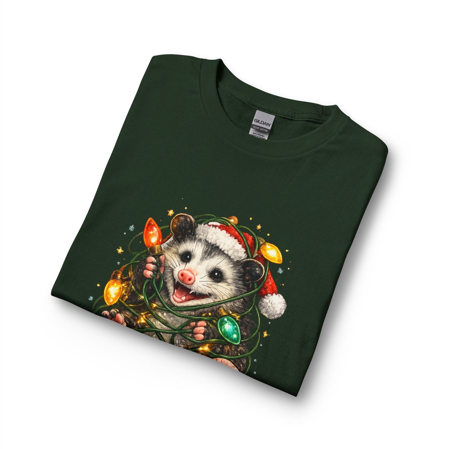 Christmas Opossum Long Sleeve Tee — Cute Opossum Wrapped in Holiday Lights