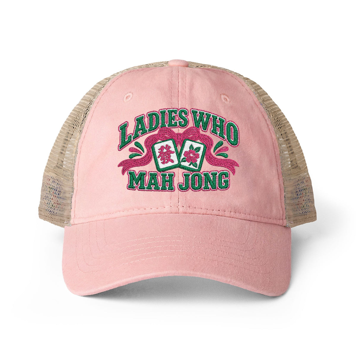 Ladies Who Mah Jong Embroidered Women's Washed Mesh-Back Cap- customizable