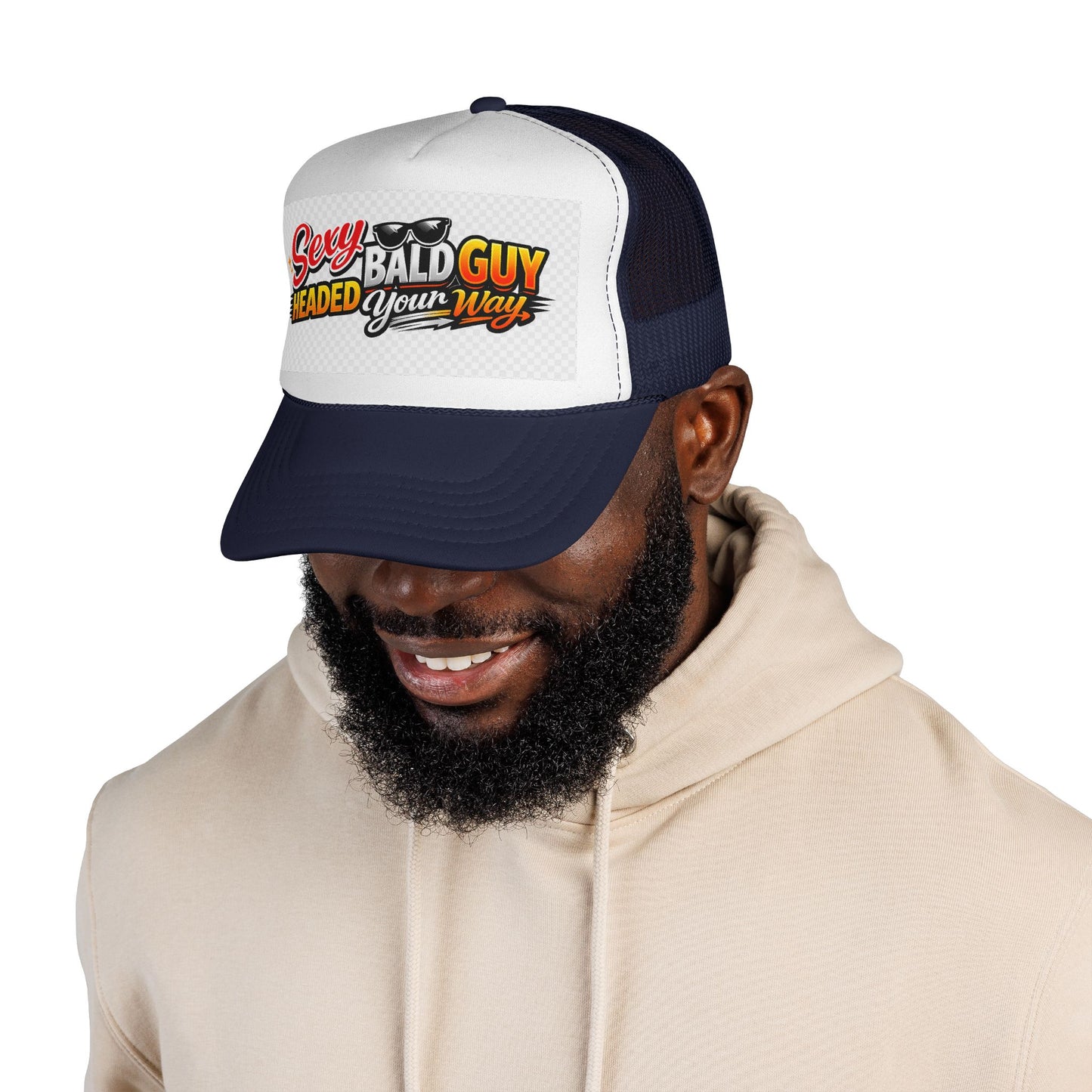 Sexy Bald Guy Headed Your Way Trucker Cap | Retro Sunglasses Design