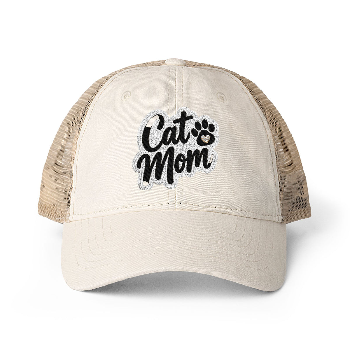 Cat Mom embroidered Women's Washed Mesh-Back Cap