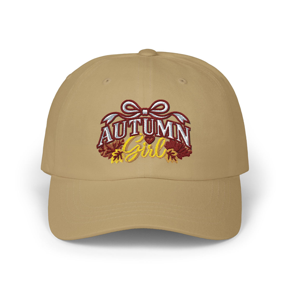 Autumn Girl embroidered design Classic Cap | fall leaves, ribbon