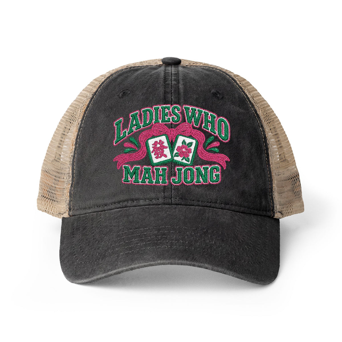 Ladies Who Mah Jong Embroidered Women's Washed Mesh-Back Cap- customizable