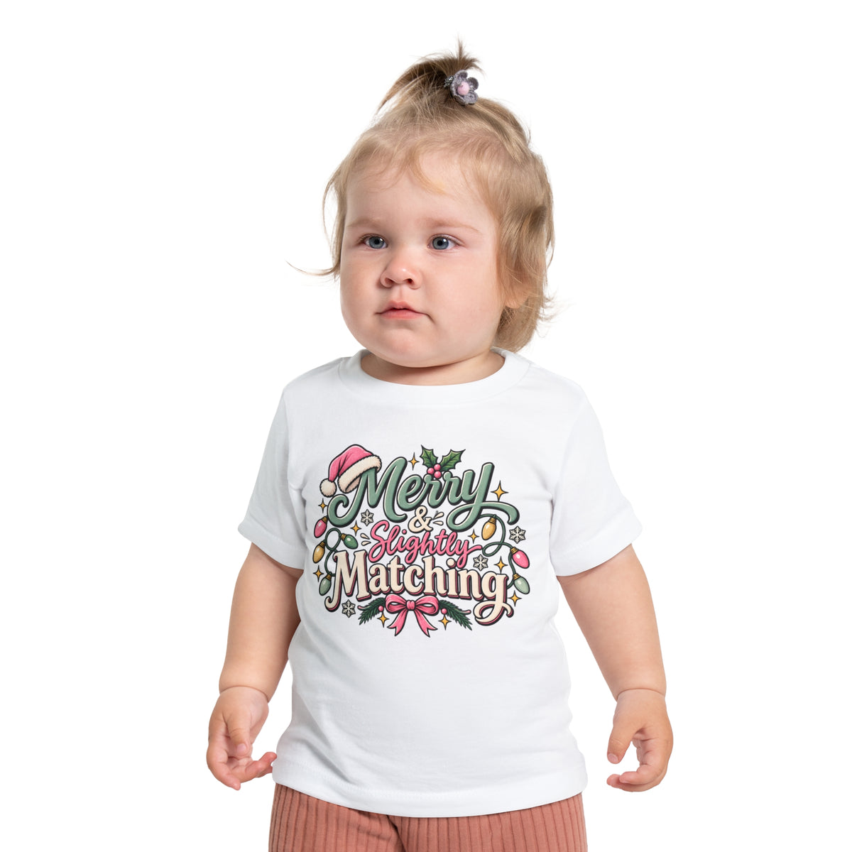 Baby T-Shirt — "Merry & Slightly Matching" Christmas Holiday Tee for Infants friends or family matching