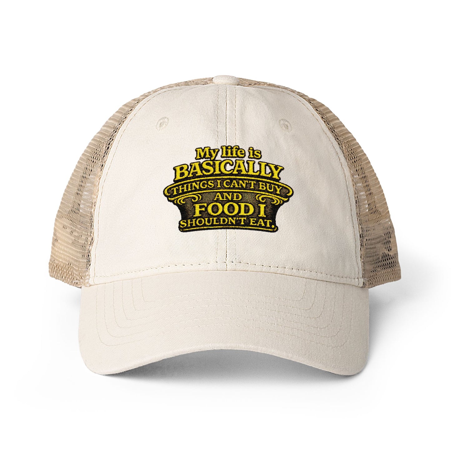Women's humorous Washed Mesh-Back Pony Tail Cap My Life is Basically