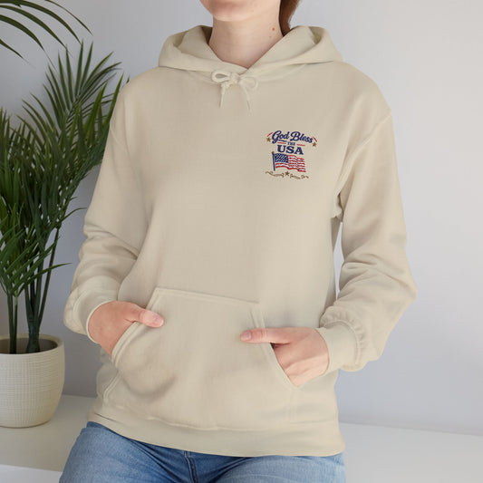 Patriotic Flag Chest Hoodie —God Bless the USA embroidered design