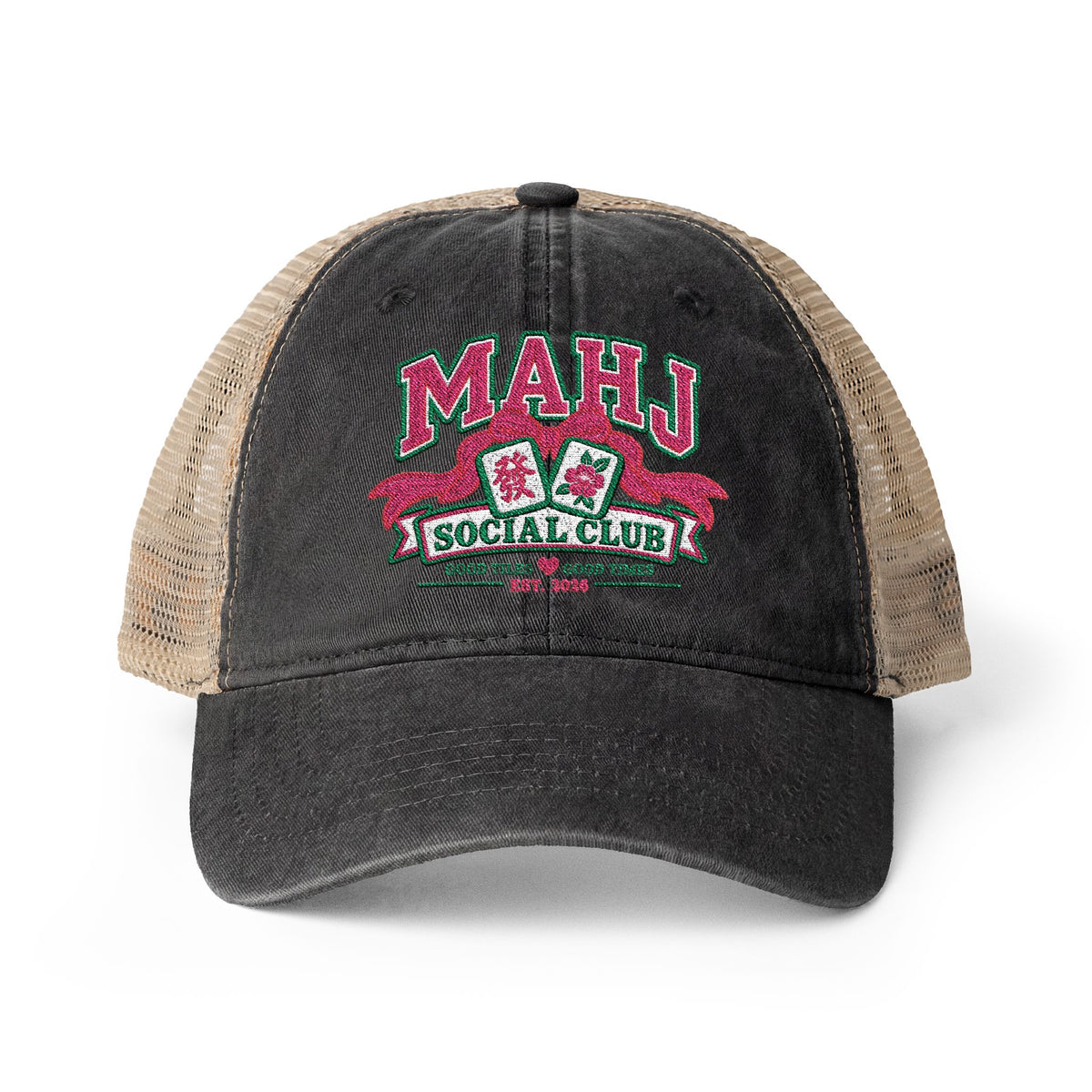 Mahj Women's Washed Mesh-Back Cap- Mah Jong hat
