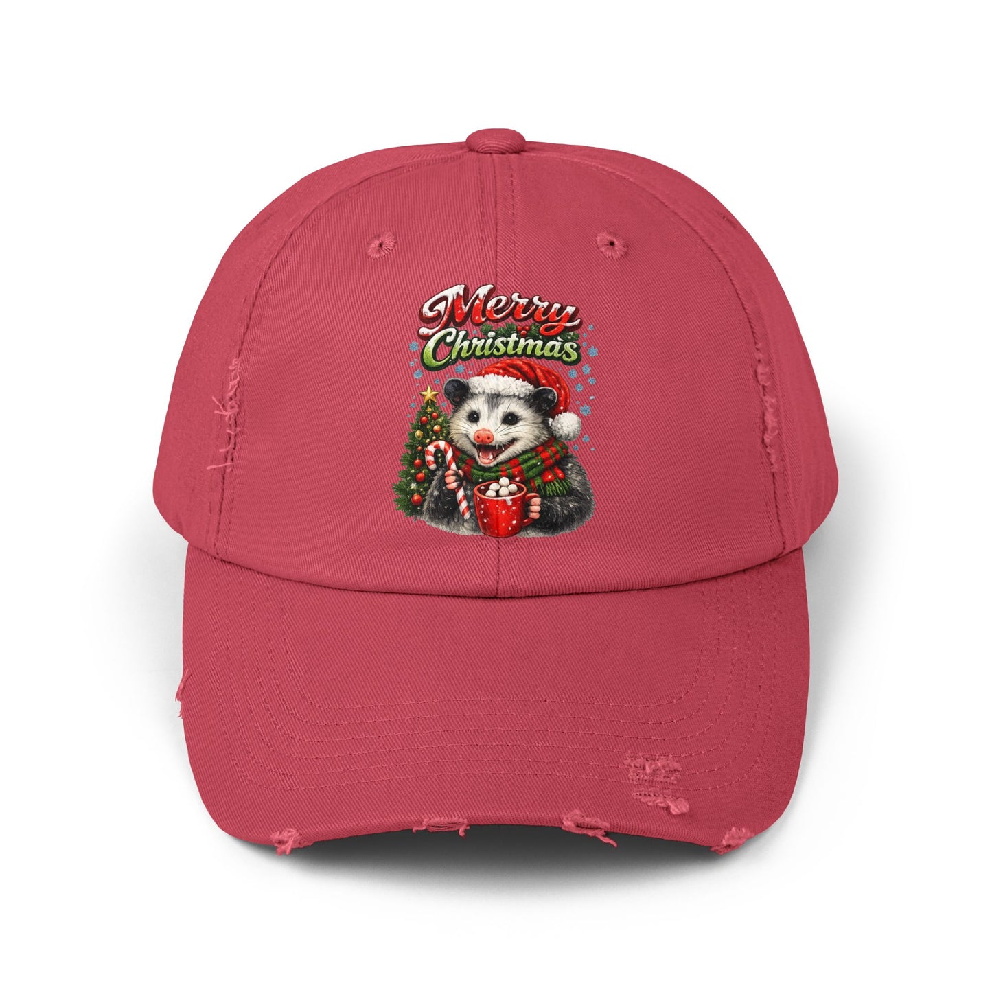 Merry Christmas Opossum Hat — Distressed Holiday Cap