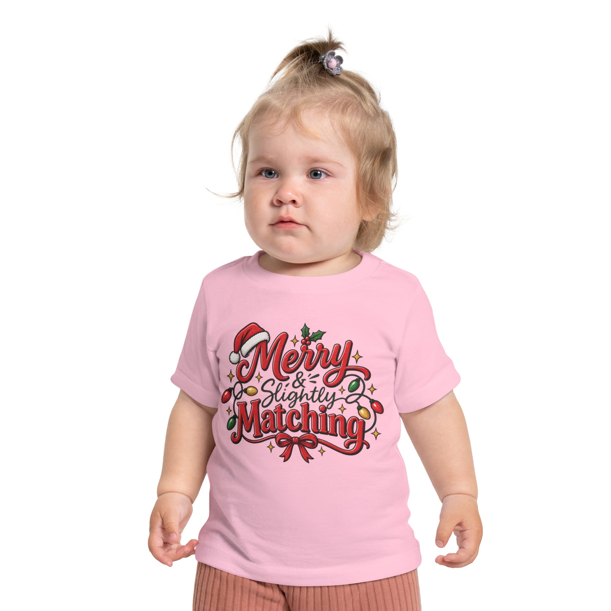 Baby T-Shirt — "Merry & Slightly Matching" Christmas Graphic tee friends or family matching pajama shirt