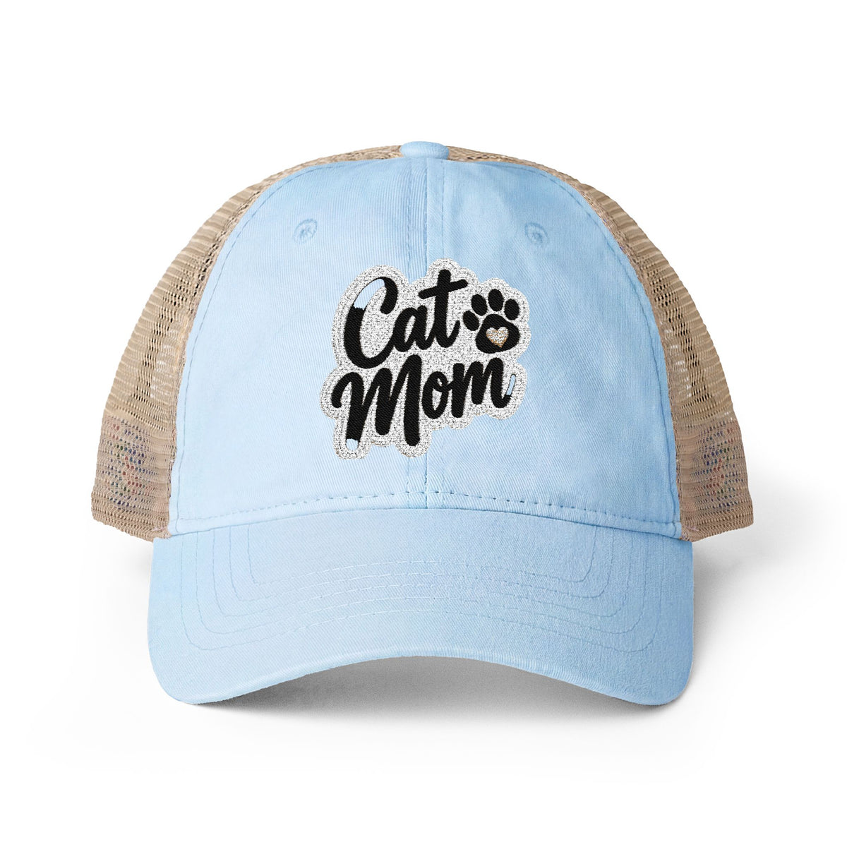 Cat Mom embroidered Women's Washed Mesh-Back Cap