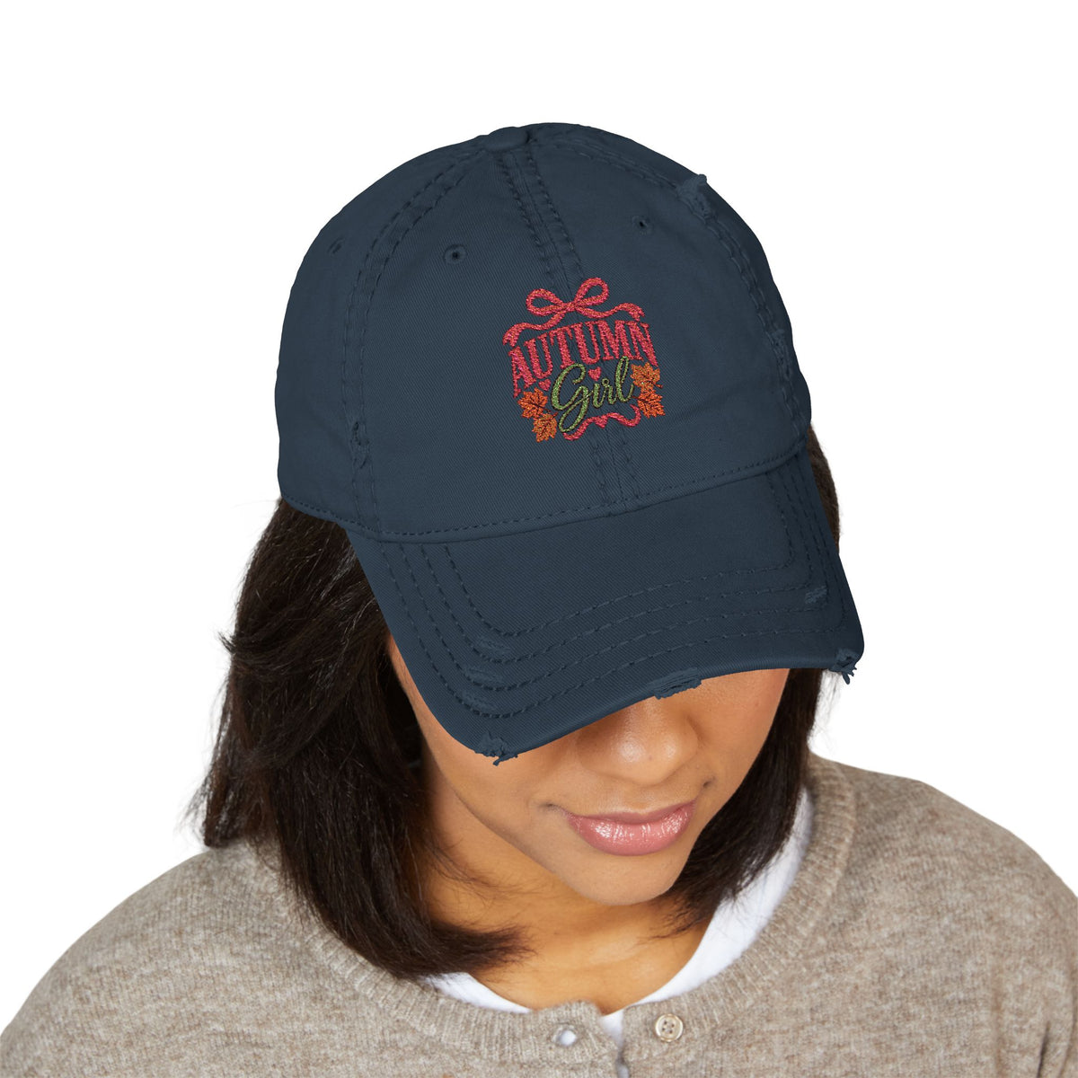 Autumn Girl Distressed Fall Hat (Embroidery)