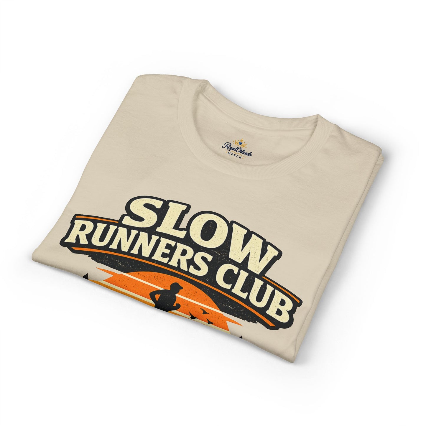 Slow Runners Club No Pace Shame T-Shirt | Retro Sunset Trail Running Shirt