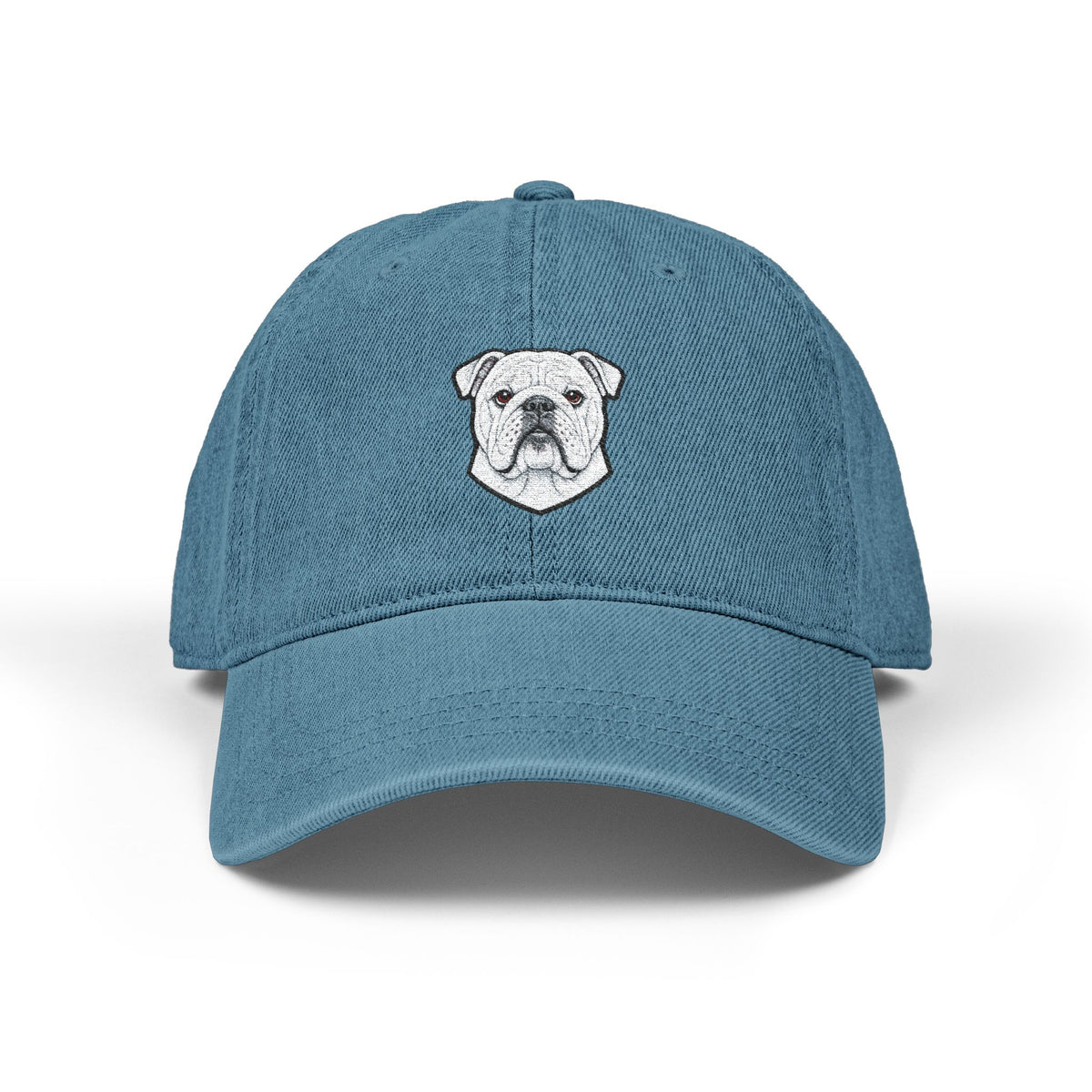 English Bulldog Embroidered Denim Hat | Dad Cap, Adjustable Strap