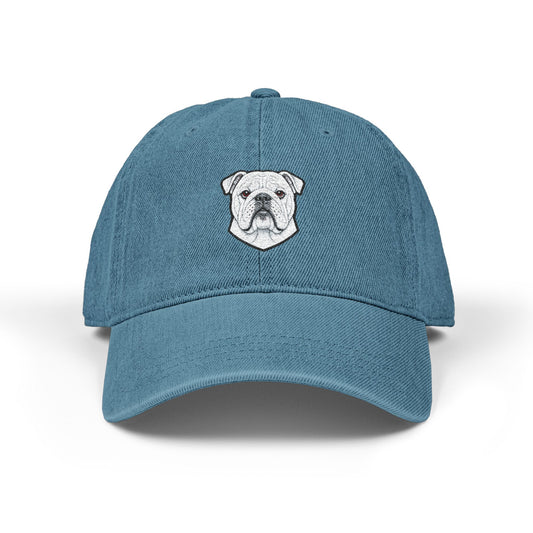 English Bulldog Embroidered Denim Hat | Dad Cap, Adjustable Strap