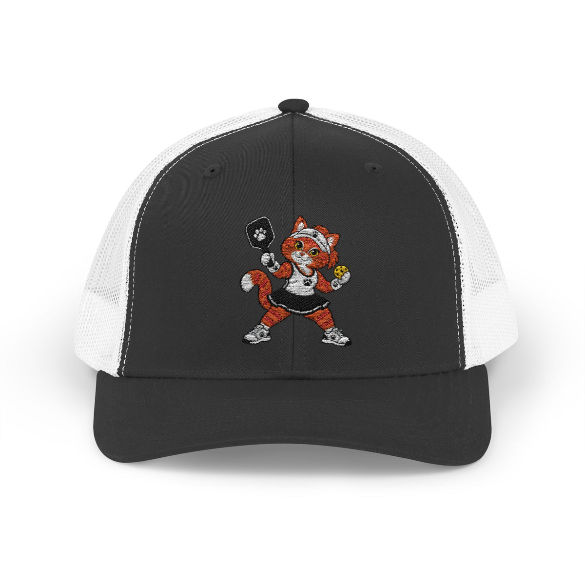 Pickleball Tabby Cat Embroidered Snapback Cap | Trucker Hat