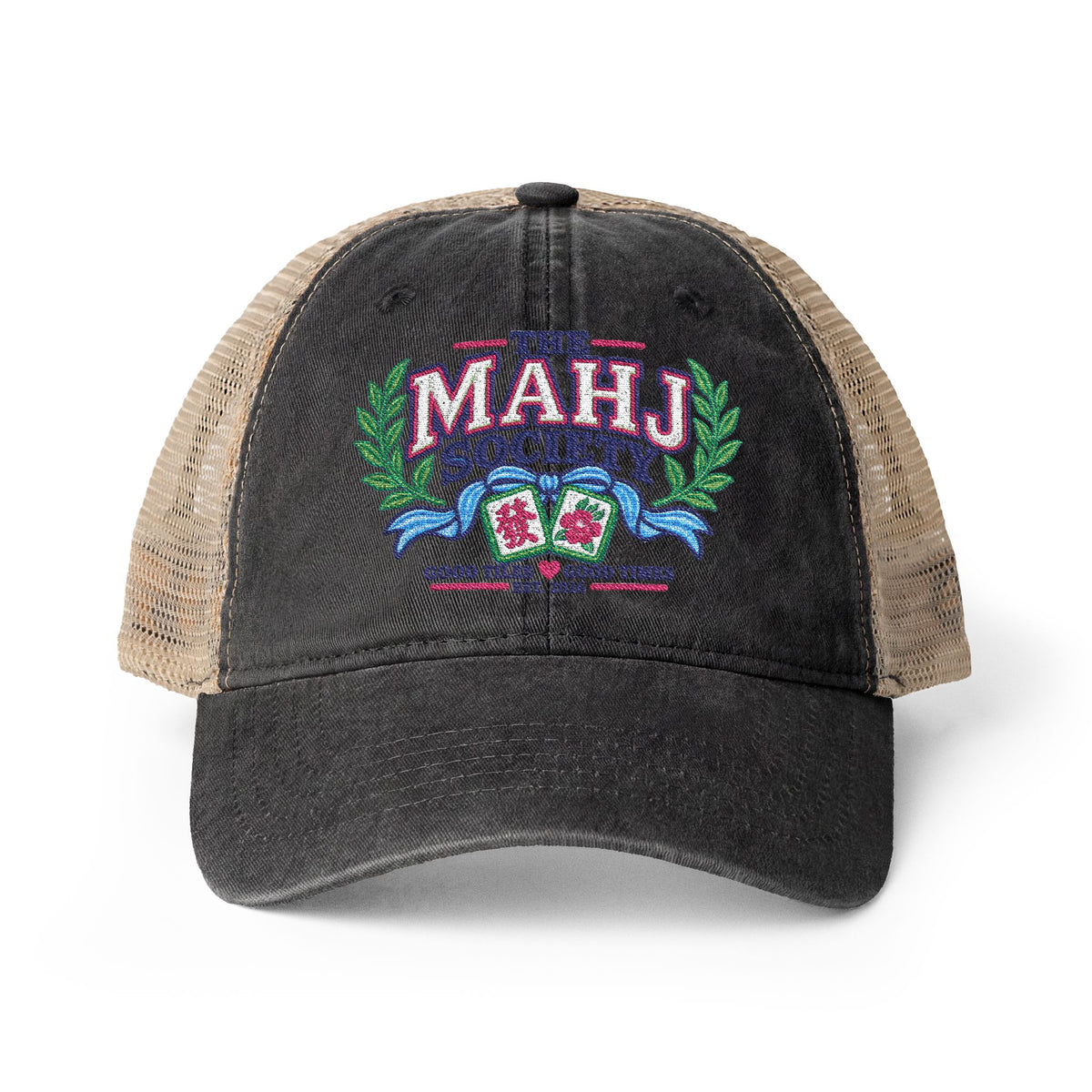 The MAHJ Society Embroidered Mah Jong Women's Washed Mesh-Back Cap
