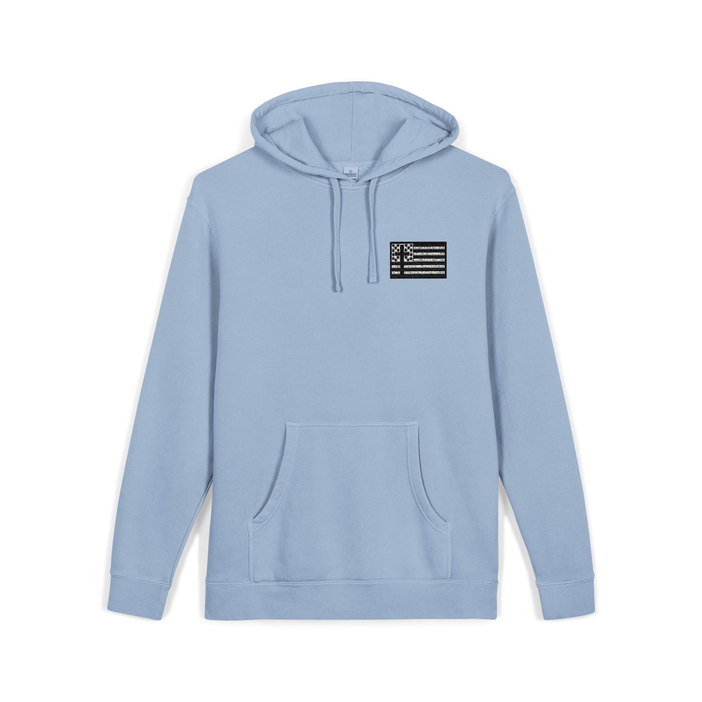 Embroidered Flag Patch Hoodie — Pigment-Dyed Casual Pullover