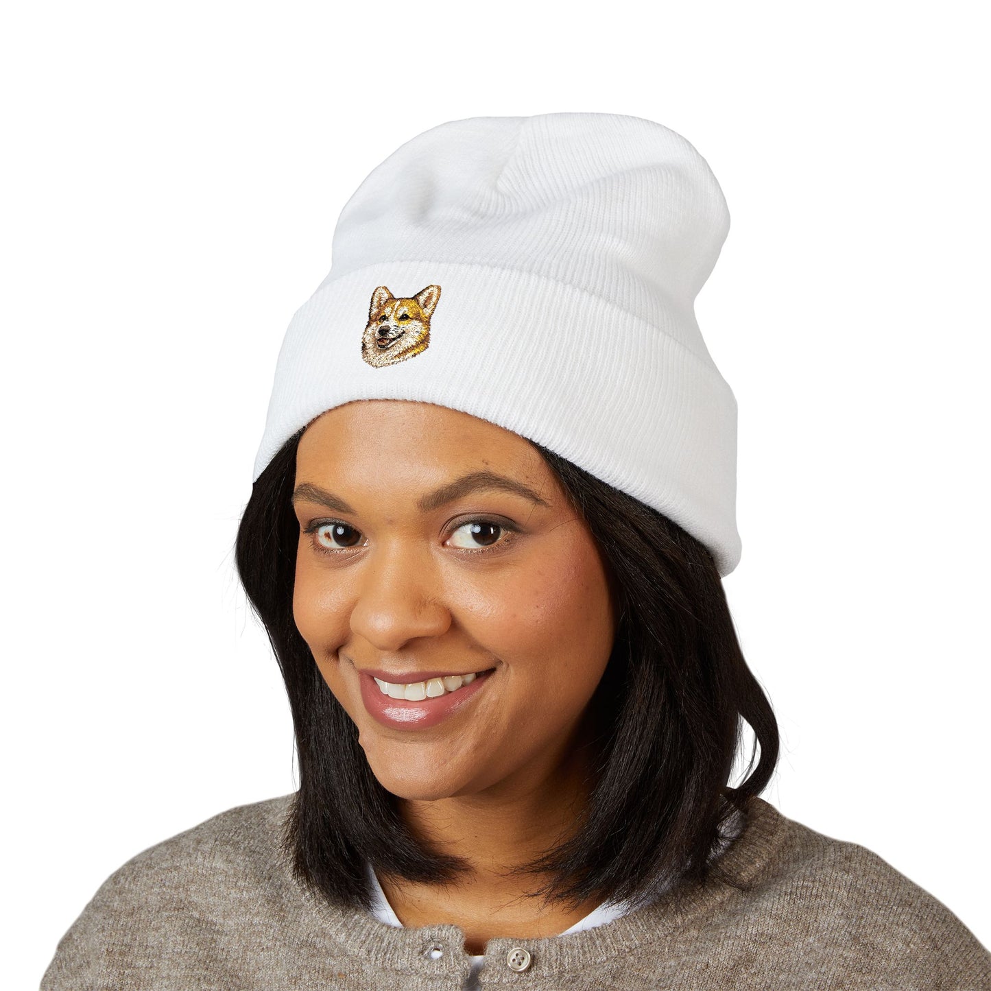 Corgi Embroidered Beanie | Cuffed Knit Hat