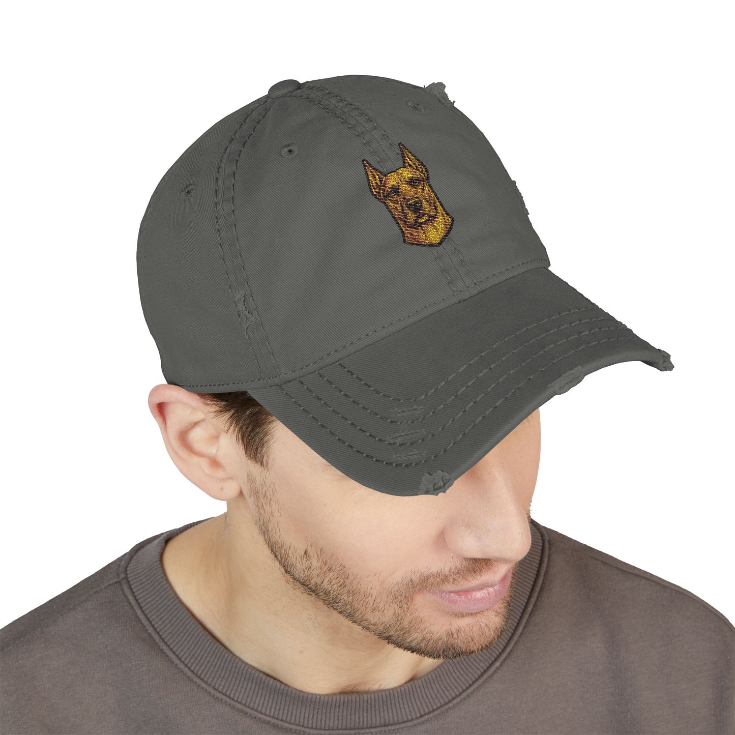 Great Dane Head Embroidered Hat | Distressed Baseball Cap