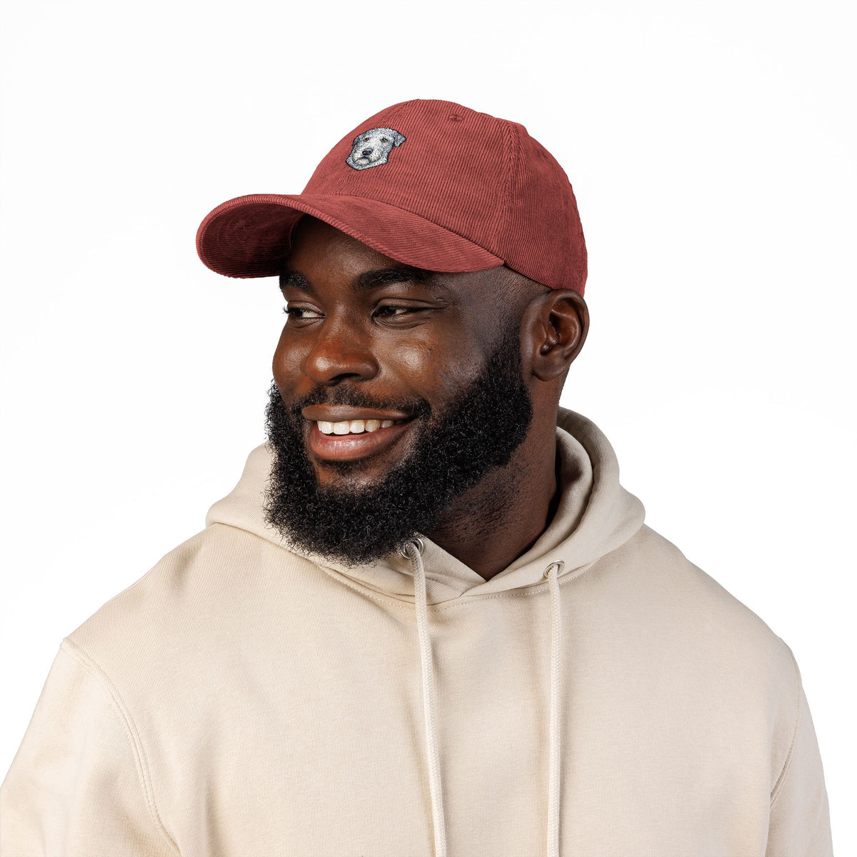 Embroidered Irish Wolfhound Dog Face Cap | Corduroy Baseball Hat