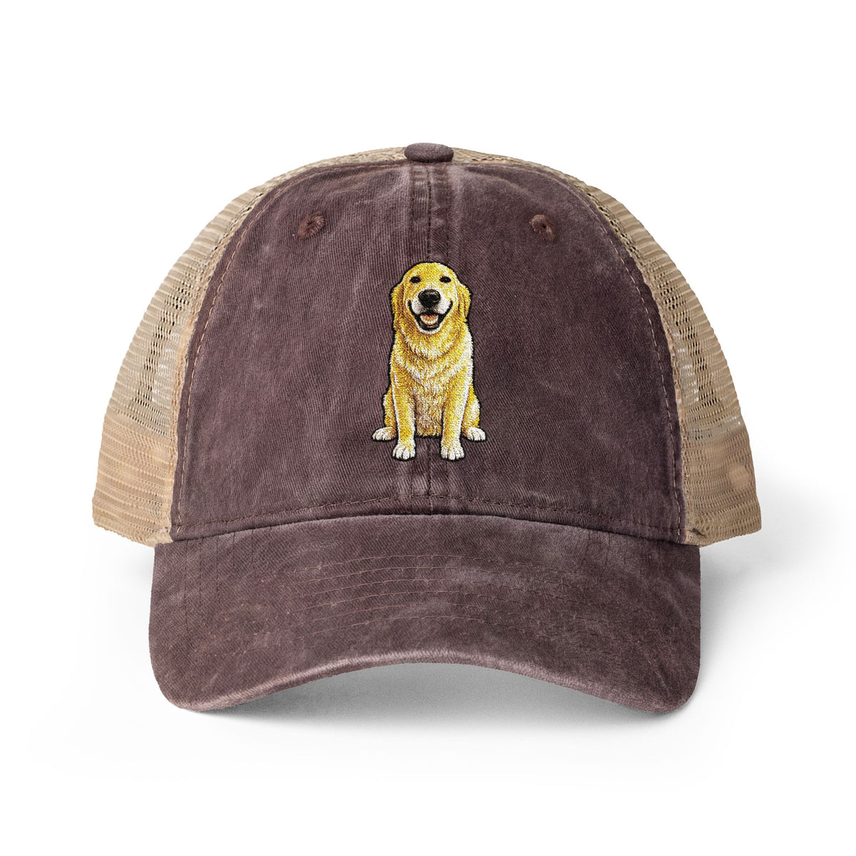 Golden Retriever Embroidered Washed Mesh-Back Cap