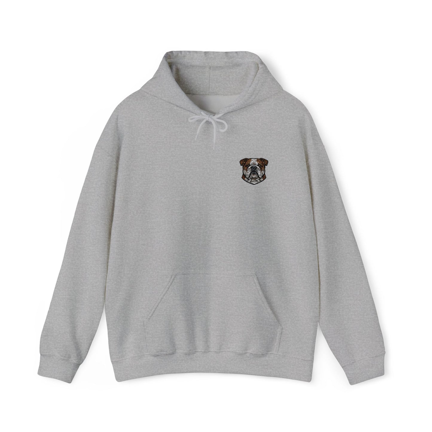English Bulldog embroidered design on hooded sweatshirt