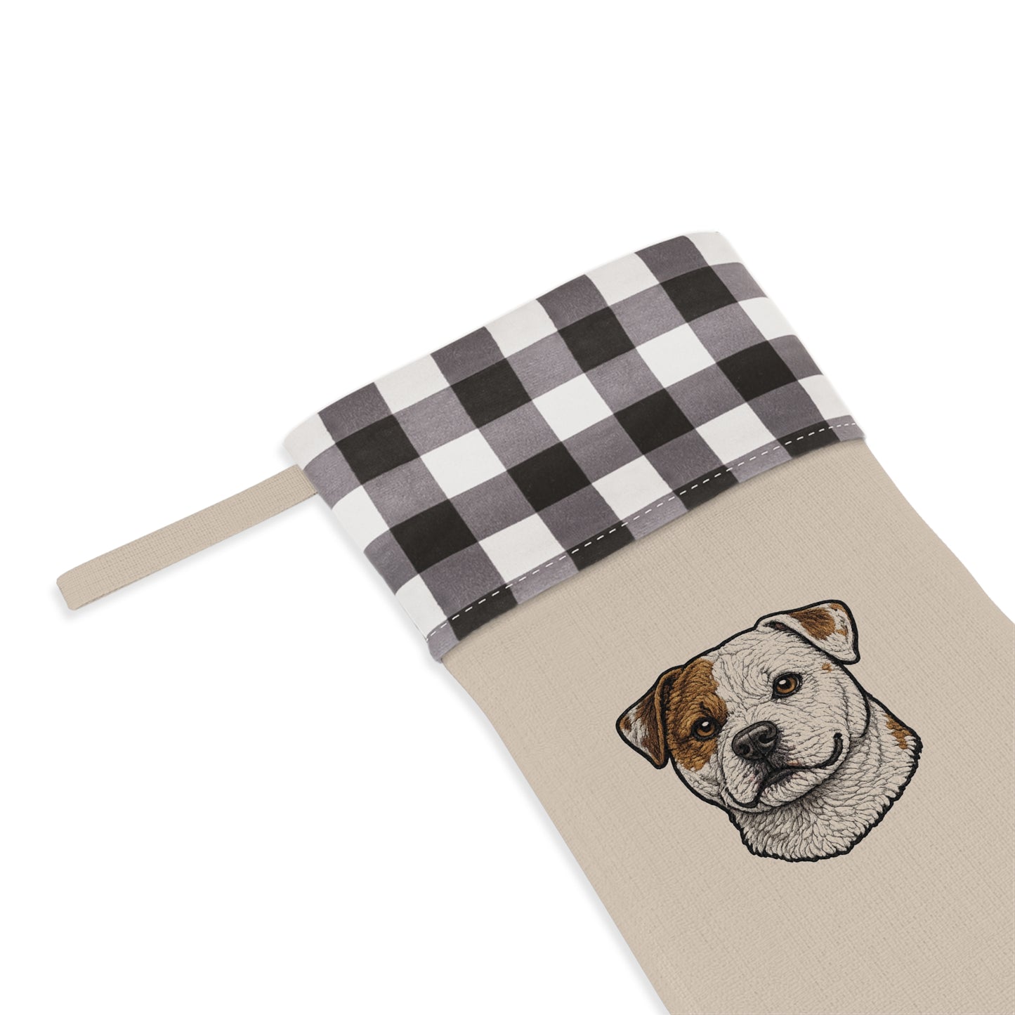 Scott American Bulldog Christmas Stocking with Buffalo Plaid Cuff