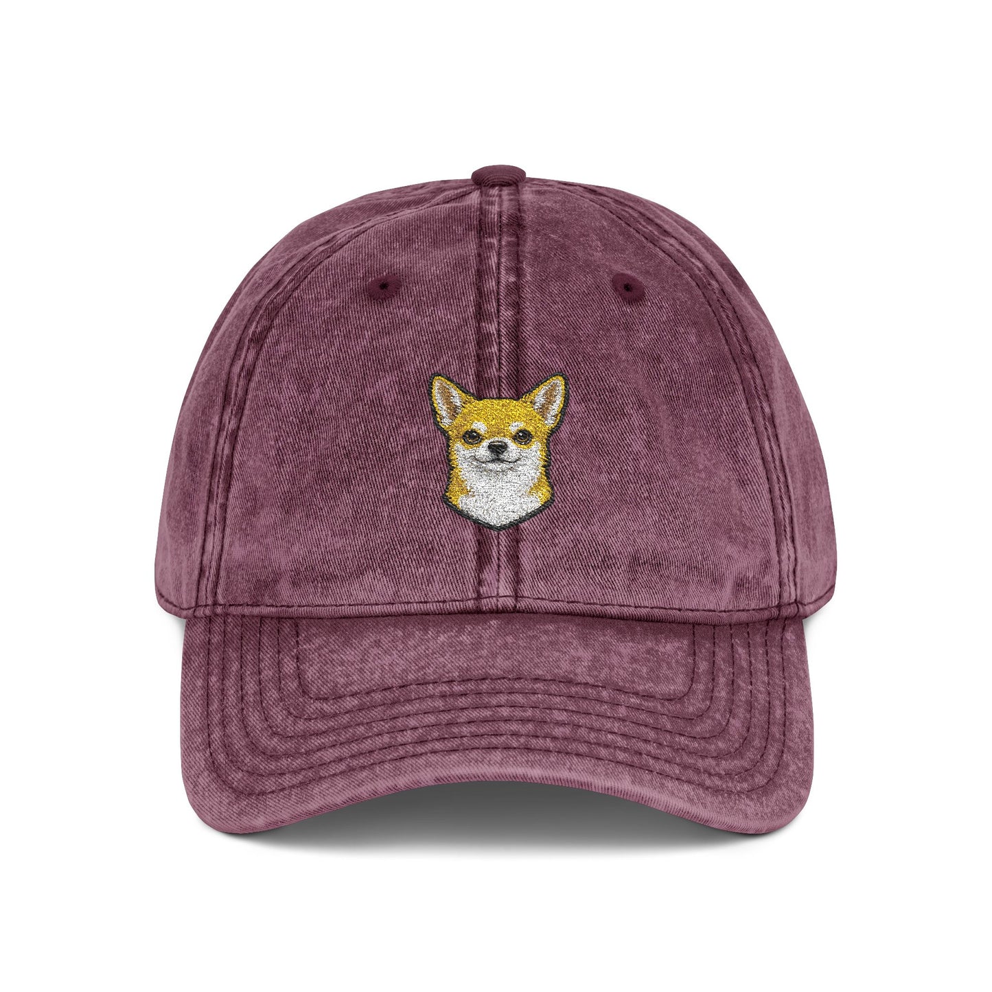 Embroidered Chihuahua Dog Face Cap | Vintage Washed Baseball Hat