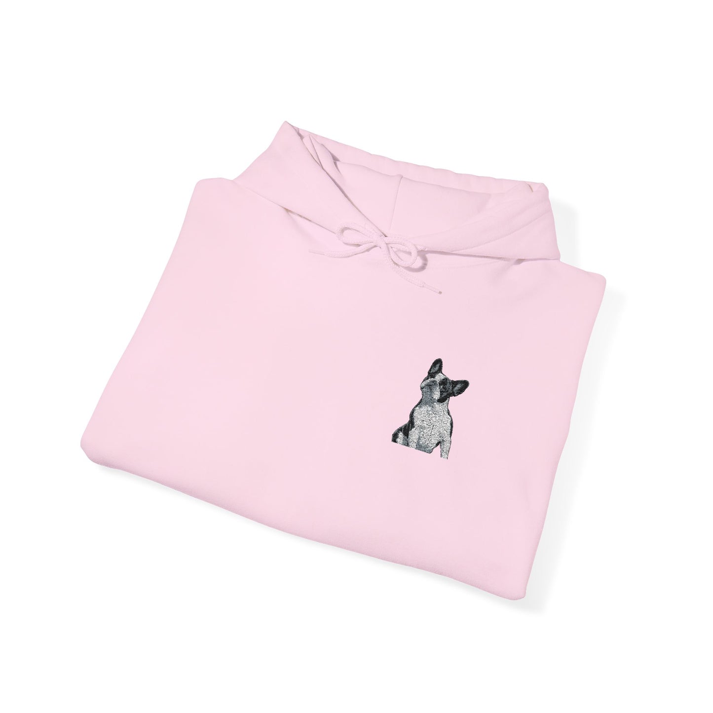 French Bulldog embroidered design on hooded sweatshirt
