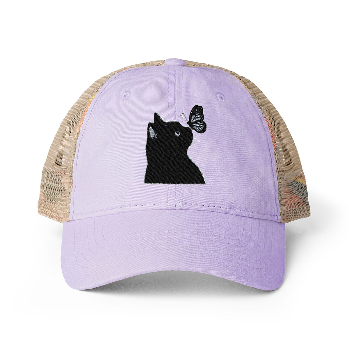 Black Cat embroidered Women's Washed Mesh-Back Cap