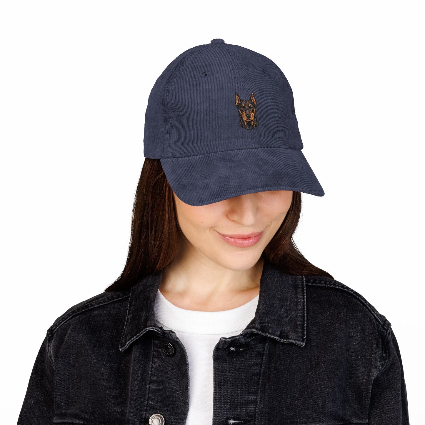 Embroidered Doberman Pinscher Dog Head Cap | Corduroy Hat