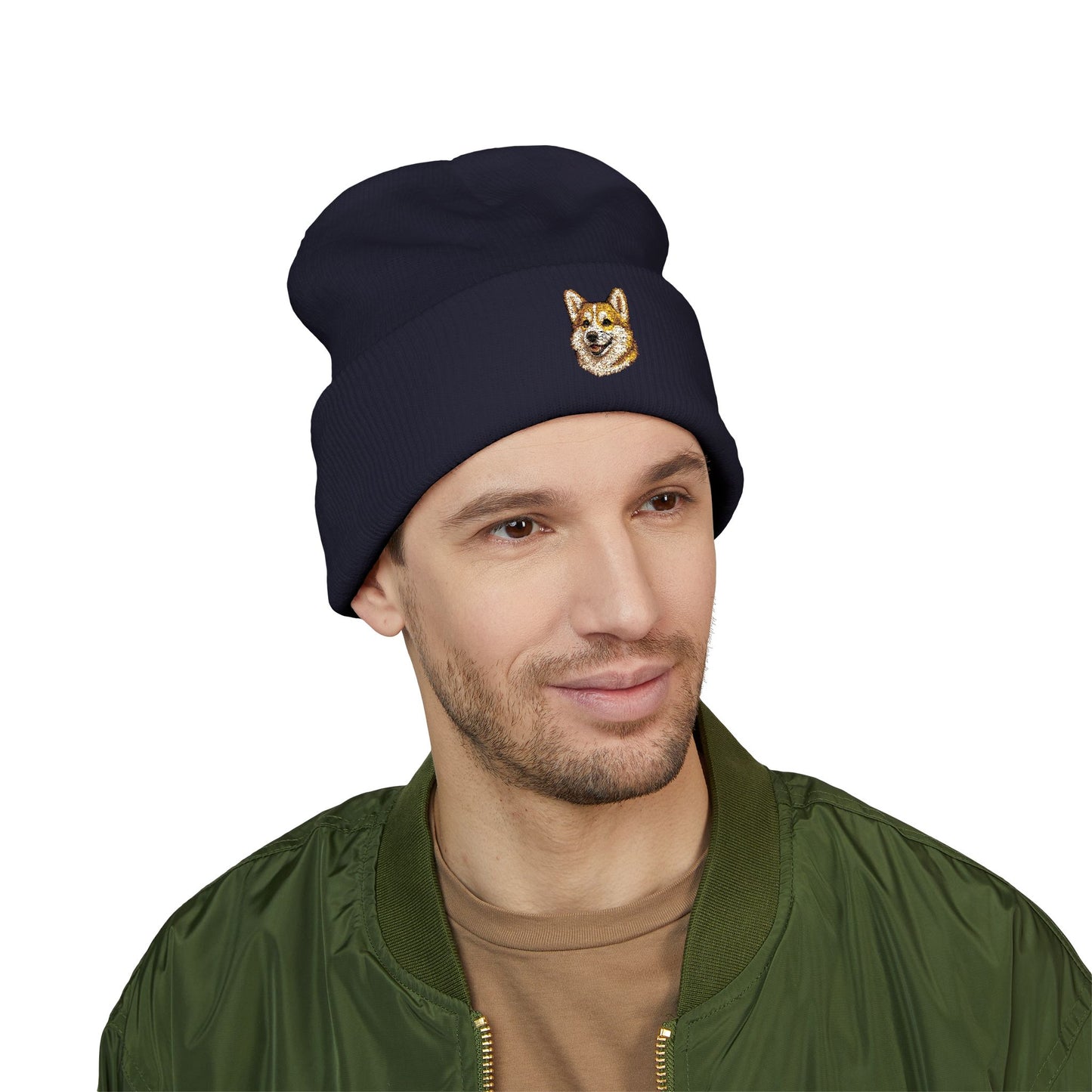 Corgi Embroidered Beanie | Cuffed Knit Hat