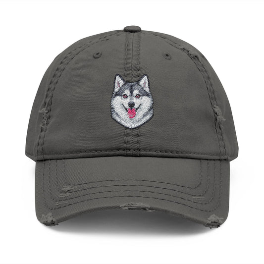 Alaskan Klee Kai Face Hat | Embroidered Dog Distressed Baseball Cap