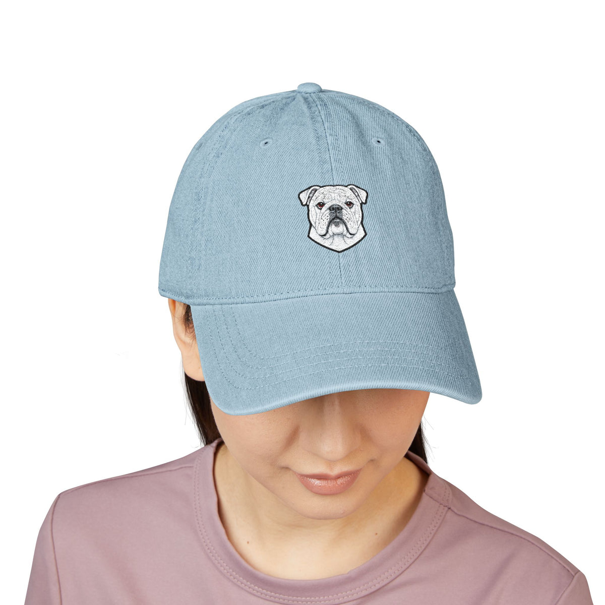 English Bulldog Embroidered Denim Hat | Dad Cap, Adjustable Strap