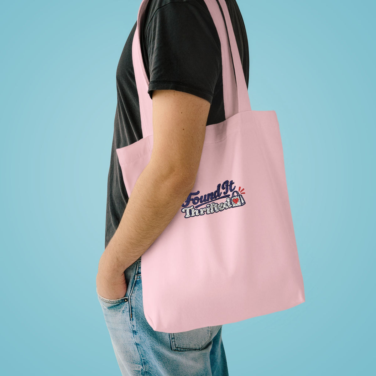 Tote Bag — “Found It, Thrifted” Graphic Cotton Tote for Everyday Errands & Gifts