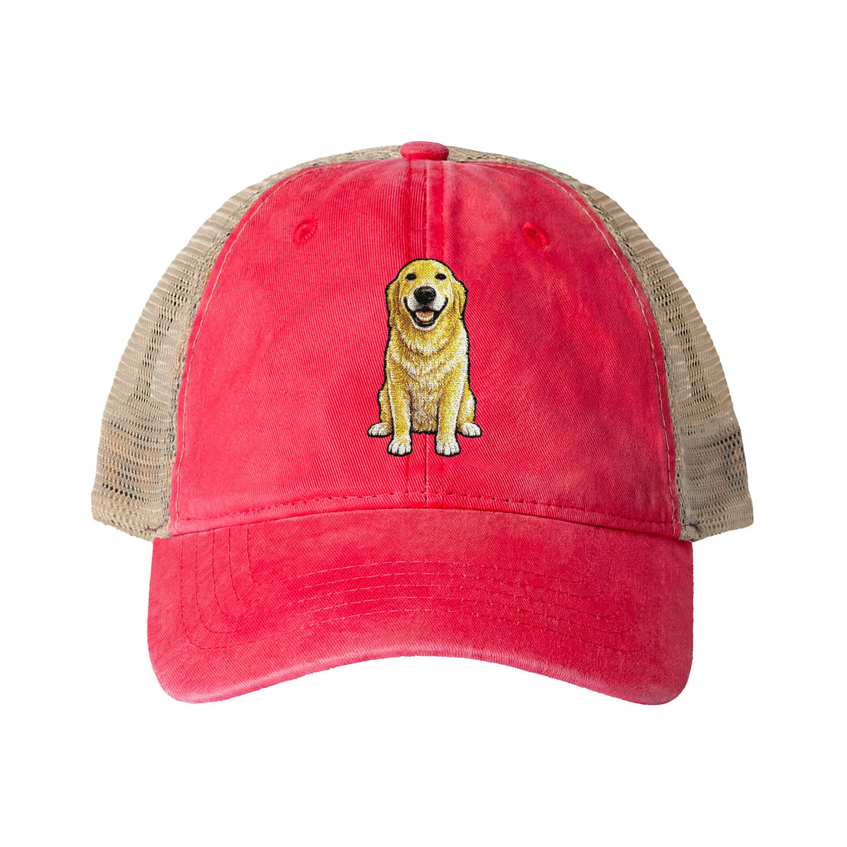 Golden Retriever Embroidered Washed Mesh-Back Cap