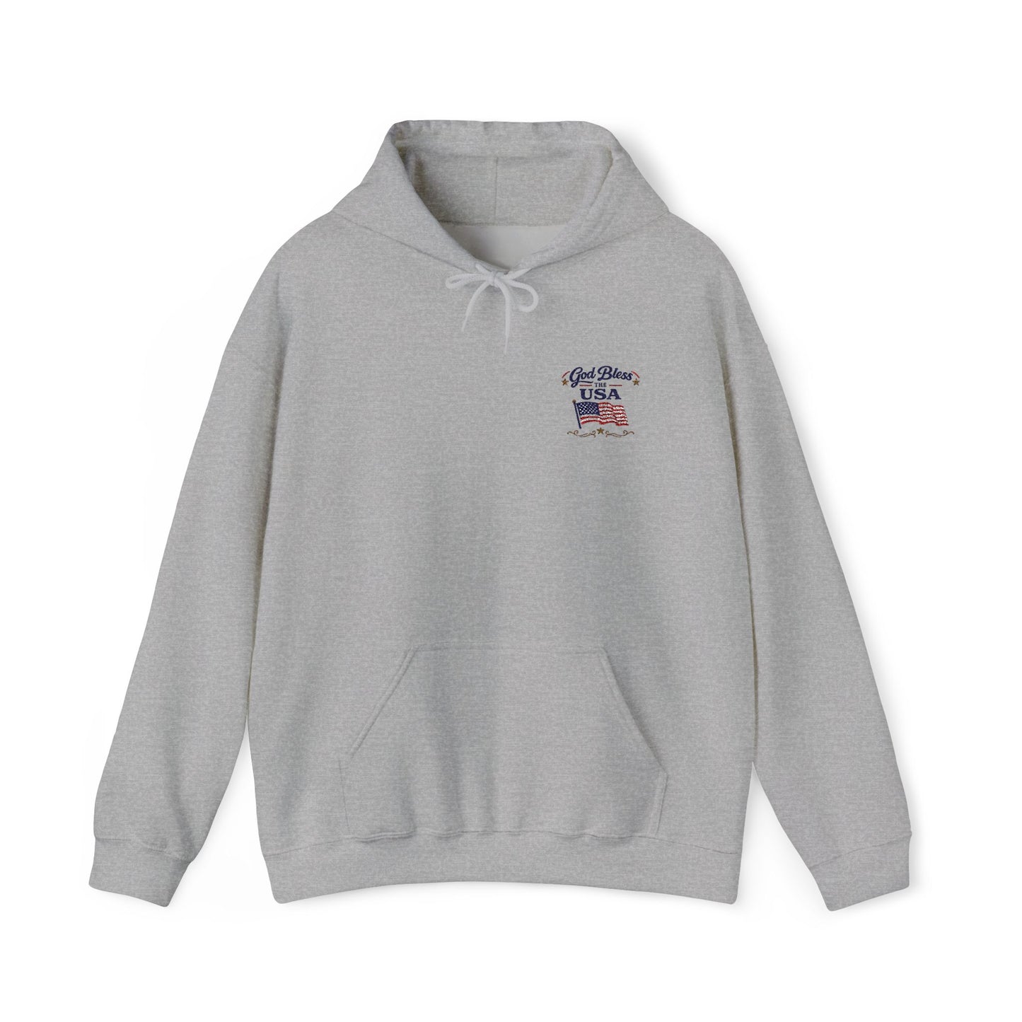 Patriotic Flag Chest Hoodie —God Bless the USA embroidered design